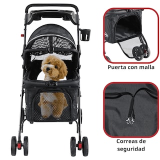 Foto 3 | Foto 3 | Carriola Para Mascotas Cochecito Para Perros Y Gatos Pequeños - Medianos Ligera Y Plegable Con Freno Bandeja Portavasos - Negro