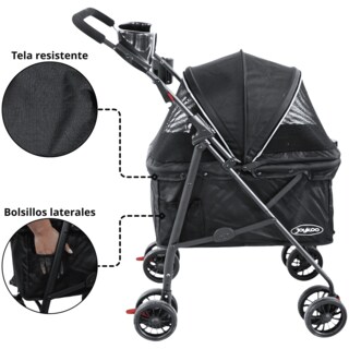 Foto 6 | Foto 6 | Carriola Para Mascotas Cochecito Para Perros Y Gatos Pequeños - Medianos Ligera Y Plegable Con Freno Bandeja Portavasos - Negro