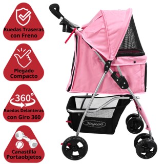 Foto 2 | Foto 2 | Carriola Para Mascotas Cochecito Para Perros Y Gatos Pequeños -medianos Plegable Cesta De Almacenamiento Ruedas Con Freno -Rosa