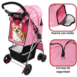 Foto 3 | Foto 3 | Carriola Para Mascotas Cochecito Para Perros Y Gatos Pequeños -medianos Plegable Cesta De Almacenamiento Ruedas Con Freno -Rosa