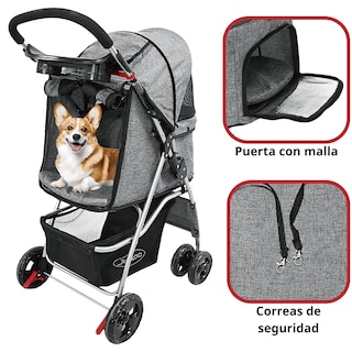 Foto 3 | Foto 3 | Carriola Para Mascotas Cochecito Para Perros Y Gatos Pequeños -medianos Plegable Cesta De Almacenamiento Ruedas Con Freno -Gris