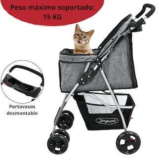 Foto 5 | Foto 5 | Carriola Para Mascotas Cochecito Para Perros Y Gatos Pequeños -medianos Plegable Cesta De Almacenamiento Ruedas Con Freno -Gris