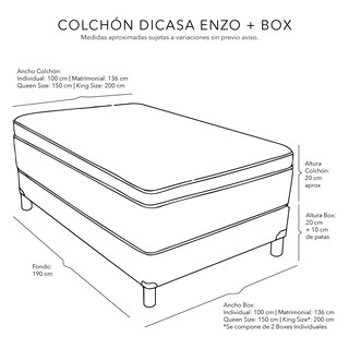 Foto 7 | Foto 7 | Colchón Dicasa Enzo Matrimonial + Box Dicasa Gris Carbón + Almohada One + Protector Cloud + Sábanas Softy