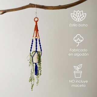 Foto 3 | Foto 3 | Colgante Decorativo Boho Azul Para Maceta Ilios Innova Tejido A Mano Para Plantas En Interior O Exterior