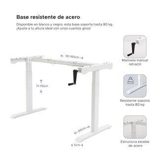 Foto 4 | Foto 4 | Escritorio De Altura Ajustable Randu Manual Base Negra Tablero 120x60 25mm Mad. Clara
