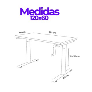 Foto 7 | Foto 7 | Escritorio De Altura Ajustable Randu Manual Base Blanca Tablero 120x60 25mm Mad. Clara