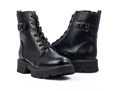 Foto 1 | Foto 1 | Botín De Dama  A Ángelozano De Piel Sintética  Con Agujetas  Color Negro