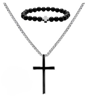 Foto 1 | Foto 1 | Conjunto Xtellar De Joyería Para Hombre - Dije De Cruz Y Pulsera De Acero Inoxidable Y Obsidiana