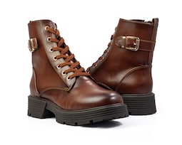 Botín De Dama  A Ángelozano De Piel Sintética  Con Agujetas  Color Café