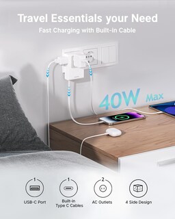 Foto 2 | Foto 2 | Cargador De Pared Gitryin Flat Usb C De 40 W Con Cable De 80 Cm Y 3 Salidas - Venta Internacional.