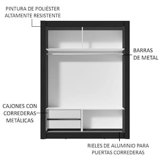 Foto 6 | Foto 6 | Ropero Madesa Dallas 2 Puertas Corredizas 2 Cajones Negro