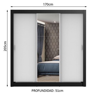 Foto 3 | Foto 3 | Ropero Closet Madesa Mônaco 3 Puertas 1 Espejo Negro/blanco