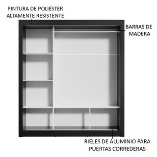 Foto 6 | Foto 6 | Ropero Closet Madesa Mônaco 3 Puertas 1 Espejo Negro/blanco