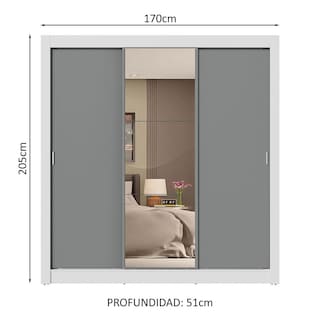 Foto 3 | Foto 3 | Madesa Ropero Closet Con 3 Puertas Y 1 Espejo Sublime Plus 10 - Blanco/gris