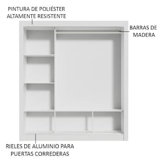 Foto 6 | Foto 6 | Ropero Closet Madesa Mônaco 3 Puertas 1 Espejo Color Blanco