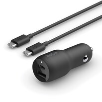 Cargador De Coche Belkin De 37 W De Doble Puerto Rápido Con Cable Usb-c - Venta Internacional.