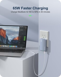 Foto 3 | Foto 3 | Cargador De Pared Usb Plano Kwrnvo Gan De 65 W 3 Puertos Azul - Venta Internacional.