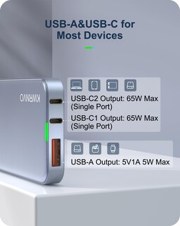 Foto 4 | Foto 4 | Cargador De Pared Usb Plano Kwrnvo Gan De 65 W 3 Puertos Azul - Venta Internacional.