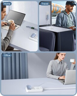 Foto 7 | Foto 7 | Cargador De Pared Usb Plano Kwrnvo Gan De 65 W 3 Puertos Azul - Venta Internacional.