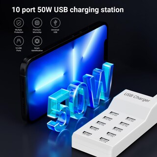 Foto 4 | Foto 4 | Estación De Carga Usb Umeryu Cable De 50 W 10 Puertos Y 3.6 Pies 100-240 V - Venta Internacional.