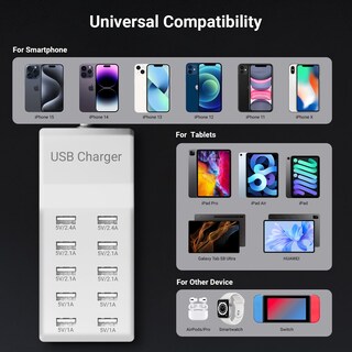 Foto 6 | Foto 6 | Estación De Carga Usb Umeryu Cable De 50 W 10 Puertos Y 3.6 Pies 100-240 V - Venta Internacional.