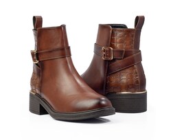 Botín De Dama A Ángelozano De Piel Sintética  Con Aplicación De Grabado Cocodrilo  Color Café