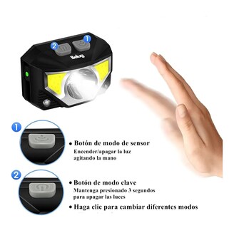 Foto 2 | Foto 2 | Lámpara Cabeza Belugled Linterna Minera Recargable Usb Con Sensor Negro