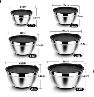 Foto 2 | Foto 2 | Chef Set De Bowls De Acero Inoxidable Para Cocina 6 Pz Plata Tapas Negras