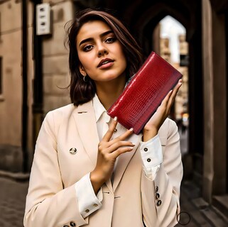 Foto 4 | Foto 4 | Portafolios De Piel Auténtica Para Mujer clásico Largo Cocodrilo color Bordó rayas 19 X 9 5x3cm