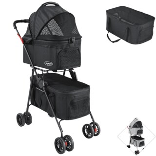 Foto 1 | Foto 1 | Carriola Doble Para Mascotas Cochecito Para Perros Y Gatos Pequeños-medianos Transportadora Ligera Plegable Ruedas Freno - Negro