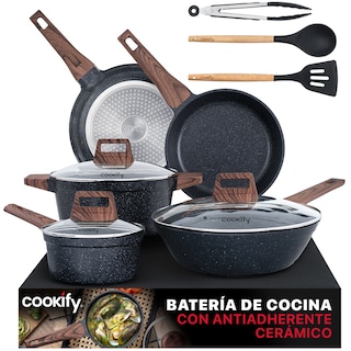 Foto 1 | Foto 1 | Bateria De Cocina Cookify Mármol Con Antiadherente Cerámico Y Utensilios 11 Pzas Negro
