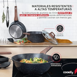 Foto 2 | Foto 2 | Bateria De Cocina Cookify Mármol Con Antiadherente Cerámico Y Utensilios 11 Pzas Negro