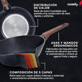 Foto 3 | Foto 3 | Bateria De Cocina Cookify Mármol Con Antiadherente Cerámico Y Utensilios 11 Pzas Negro