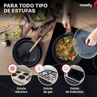 Foto 5 | Foto 5 | Bateria De Cocina Cookify Mármol Con Antiadherente Cerámico Y Utensilios 11 Pzas Negro