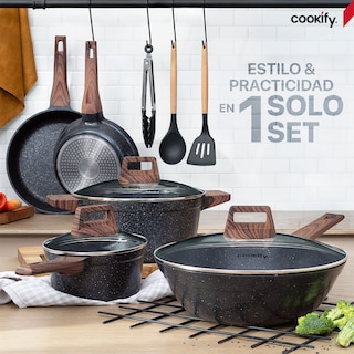 Foto 7 | Foto 7 | Bateria De Cocina Cookify Mármol Con Antiadherente Cerámico Y Utensilios 11 Pzas Negro