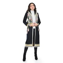 Cardigan Largo Diseño Floral Roman Fashion /juvenil 37805 (negro Flor Rosa) Negro