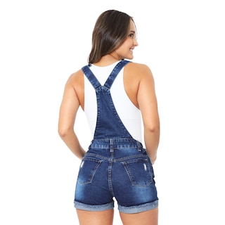 Foto 4 | Foto 4 | Jumper Peto Short Tipo Mom Jeans Tiro Alto De Mezclilla Rigida Con Dobladillo Y Detalles De Rasgado Para Mujer Azul Oscuro