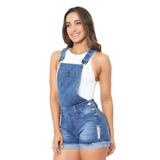 Foto 3 | Foto 3 | Jumper Peto Short Estilo Mom Jeans Tiro Alto De Mezclilla Rigida Con Dobladillo Y Detalles Rasgados Para Mujer Azul Claro