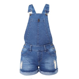 Foto 2 | Foto 2 | Jumper Peto Short Estilo Mom Jeans Tiro Alto De Mezclilla Rigida Con Dobladillo Y Detalles Rasgados Para Mujer Azul Claro