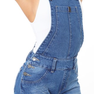 Foto 5 | Foto 5 | Jumper Peto Short Estilo Mom Jeans Tiro Alto De Mezclilla Rigida Con Dobladillo Y Detalles Rasgados Para Mujer Azul Claro
