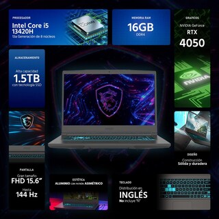 Foto 2 | Foto 2 | Laptop Gamer Msi Thin 15 Geforce Rtx 4050 Intel Core I5 13420h 16gb Ram 1.5tb Ssd 15.6'' Windows 11 Home Teclado En Ingles