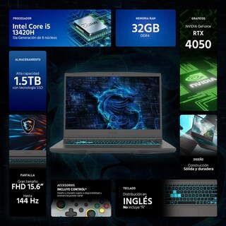 Foto 2 | Foto 2 | Laptop Gamer Msi Thin 15 Nvidia Geforce Rtx 4050 Intel Core I5 13420h 32gb Ram 1.5tb Ssd 15.6'' Windows 11 Home + Control Dxt