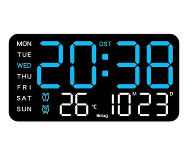 Foto 1 | Foto 1 | ''reloj De Pared Digital Con Alarmas Y Calendario termómetro Negro Azul ''