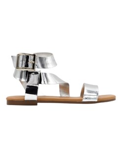 Foto 1 | Foto 1 | Sandalias De Piso Exterior Piel Vegana Color Plata Para Mujer De