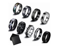 9 Piezas Anillo Hombre De Titanio Acero Inoxidable