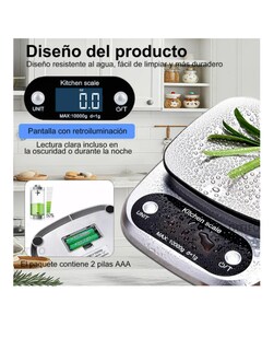 Foto 3 | Foto 3 | Bascula Digital Pesar Alimentos Máxima De 10kg+función De Tara De Medida Balanza Multifuncional Alimentos Incluye 2 Pilas Aaa Y