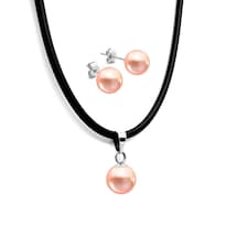 Collar Y Aretes De Mujer Caucho Plata .925 Perlas De Cristal Zvezda