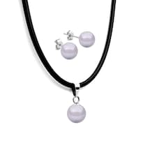 Collar Y Aretes De Mujer Caucho Plata .925 Perlas De Cristal Zvezda