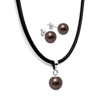 Collar Y Aretes De Mujer Caucho Plata .925 Perlas De Cristal Zvezda