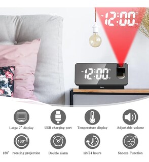 Foto 4 | Foto 4 | ''reloj Despertador De Proyección De Escritorio Led Colorido Negro ''